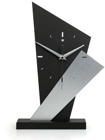 Kreative Feder Designer-Standuhr „Square“ aus Holz – Schwarze Tischuhr in modernem Metallic-Look ohne Ticken (leises Quarzuhrwerk)