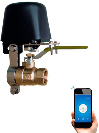 SMARTFY Válvula WiFi de Agua y Gas Marca España Electroválvula WiFi de Agua y Gas Compatible con Alexa y Google Home, Smart Life, Tuya, IFTTT Dispositivos iOS y Android (Negro)