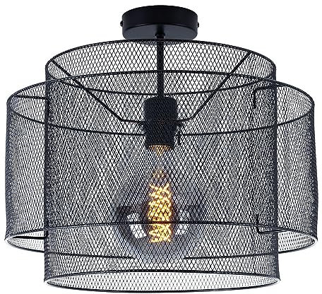 Globo Deckenleuchte Metall Deckenlampe schwarz rund Esszimmer Käfig Lampe Beleuchtung in Gitterform, Fassung 1x E27, DxH 40x35 cm