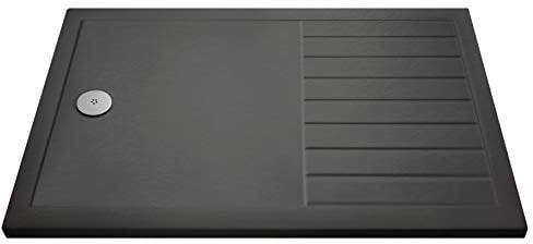 Balterley 1600 x 800 Rectangular Shower Tray with Raised Anti-Slip Lines, Slimline Shower Trays, Durable Stone Resin Base Trays for Bathroom Enclosure Lightweight Tray for Wetroom Showers (Slate Grey)