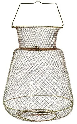 Weduspaty Wire Fish Crab Basket, Wire Fish Crab Basket Portable Foldable 45cm Round Metal Fishing Lobster Cage with Handle, Steel Wire Fishing Pot