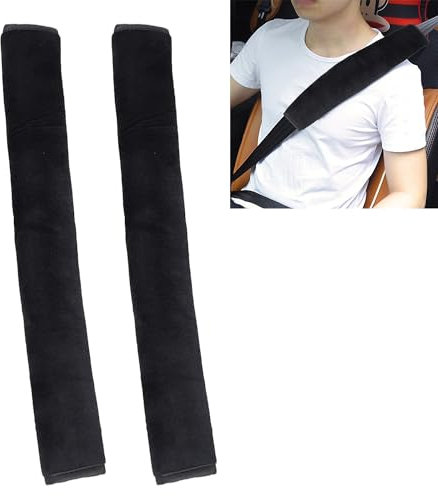 2PCS Juttzzei Voiture Protege Ceinture de Sécurité Coussin, 18,9/48cm Protection Ceinture de Sécurité pour Enfants et Adultes Protéger Cou/Epaules, Coussin Ceinture Voiture Enfant en Peluche - Noir
