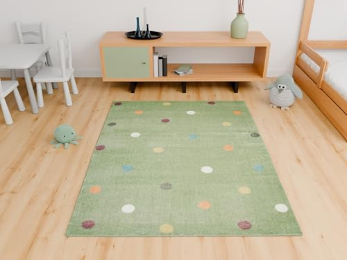 AKCILA Lima rechteckig Kinder Teppich Minze 80x150 cm, Kinderzimmer Kurzflor Teppiche| Kinderteppich Mädchen| Kids Carpet |Spielteppich Kinder Babyzimmer Tepich |gepunktetes Muster |Wohnzimmer Teppich