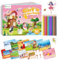 D-FantiX Stickerbuch ab 3 4 5 6 7 8 jahre für Mädchen, Stickerheft und Malbuch mit 500+ Aufkleber und 12 vorgespitzte Buntstifte - Einhorn, Nixen, Elfen, Stickerbüch Geschenk für Kinder