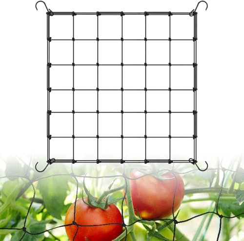 GROOFOO Scrog Netz 60x60 cm,Wachstumszelt Pflanzennetz,Elastische Garten Pflanzennetz,Ranknetz für Kletterpflanzen,mit 4 Anti-Rost Haken,Grow Netz für Gemüse Früchte Blumen,Dehnungsbereich 60–120 cm