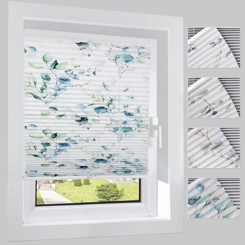 HOMEDEMO Plissee ohne Bohren Verdunkelung mit Botanisch Blumen Muster, Verdunklungsplissee Klemmfix, B75 x H120 cm, Sichtschutz Sonnenschutz, Rollos für Fenster und Tür