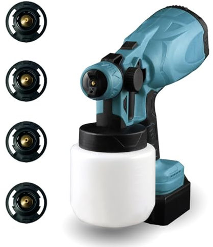 Spruzzatore Vernice Senza Fili, Pistola a spruzzo elettrica Hvlp Fornita con 4 ugelli sostituibili, Pistola verniciatura Portatile con 2 batterie, per Interni Domestici e recinzioni, armadi, pareti