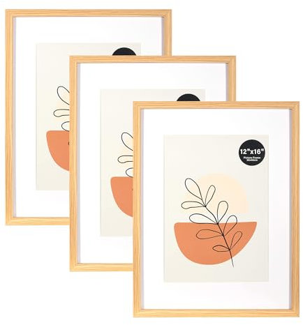 KAIWIN Bilderrahmen Eiche 30x40cm 3er Set mit Passepartout 21x30 cm (A4) | Bilderrahmen 30x40, Holz rahmen mit Acrylglas zum Aufhängen | Für Fotos, Poster, Puzzles, Posterrahmen
