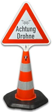Achtung Drohne: Reflektierender Kegel mit wechselbarem Schild – Schnell aufgestellt und mobil einsetzbar in zwei praktischen Größen. (Achtung Drohne, 50 cm)