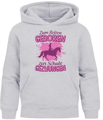 MoonWorks® Kinder Hoodie Mädchen Pferde Aufdruclk Spruch lustig Zum Reiten Geboren Mädchengeschenke Grau 164