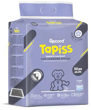 Record Tapiss - Alfombrillas para Perros Desechables Ultra absorbentes de carbón Activo con Base Impermeable - Travesaños para Perros con celulosa Pura y Esquinas Adhesivas | Paquete de 50