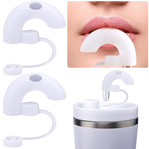 SmallCat 2pcs Anti Wrinkle Straw Covers, Reusable Silicone Straw Topper Tips, Clear No Wrinkle Lip Straw Caps for 10mm Sideways Suck Stainless Steel Glass Straw