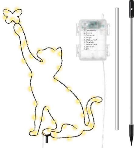 Fiada LED Gartenstecker Katze Gartendeko Metall Gartenleuchte Dekoration Katzenliebhaber Geschenke Gartenbeleuchtung für Außen Outdoor Garten Weg Bauernhof Deko