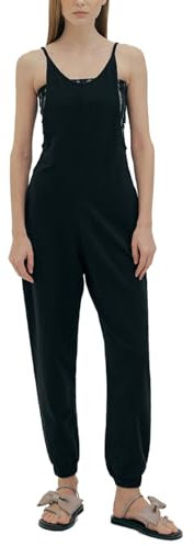 Donna Senza maniche Tute Spalline sottili Harem Larghe Tutine Trendy Pantaloni lunghi Salopette Tutine Con tasche Nero M