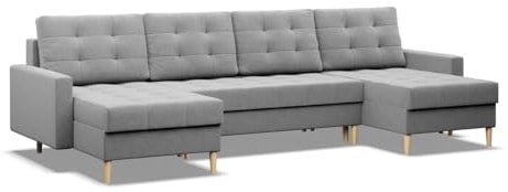 Mebligo - Ecksofa mit Schlaffunktion und Bettkasten Elma, U-Sofa, Sofa U Form (BxTxH) 294 x 140 x 88 cm, Grau (Lux 32)