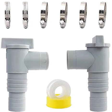 QOTSTEOS 2 Packungen Absperrventil für Pools mit 32 mm Schlauchanschluss, Pool Schlauchadapter mit 6 x Schlauchschellen, Pool-Absperrhahn 32 mm, Pool-Pflegezubehör für Aufstellpool und Pool