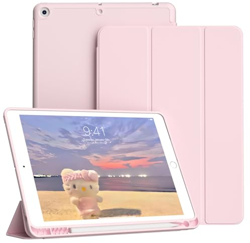 KVTVOU Coque pour iPad 9/8/7ème Génération 2021/2020/2019, Rose | Étui Souple en TPU Antichoc, Porte-crayons, Ultra-fin et léger, Veille/Réveil Auto