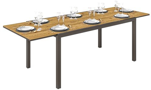 Outsunny Mesa de Jardín Extensible Mesa de Comedor Exterior Ajustable 160-240 cm con Borde de Aluminio Carga 70 kg Mesa Rectangular para 6-8 Personas para Patio Terraza Marrón