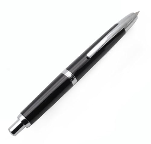 JINHAO 10 Press Fountain Pen Retractable Metal Pen with Ink Converter (Fine Nib, Bright Black)