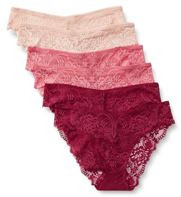 Amazon Essentials Culottes en Dentelle Galloon Extensible, Modèles Bikini, Hipster, String et Taille Haute Femme, Lot de 6
