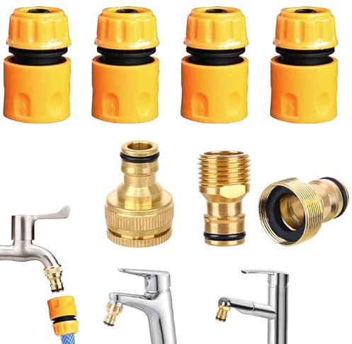 TREABEAR 7PCS Adattatore Tubo Acqua, Adattatore Rubinetto Cucina 1/2 e 3/4 2 in 1, Rubinetto 1/2 Adattatore, Filettature Interne 22 Mm E Esterne 24mm Rubinetto Raccordo 1/2, Innesto Rapido Acqua 1/2