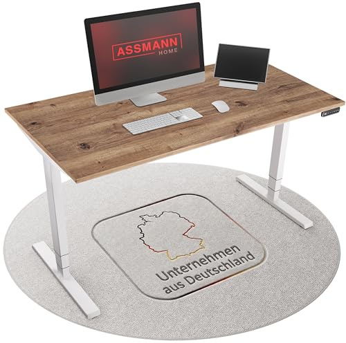 ASSMANN Höhenverstellbarer Schreibtisch elektrisch, 140x70cm, TÜV-geprüft | stufenlos verstellbar mit Aufprallschutz, ergonomischer Schreibtisch Made in Germany - Y-Line, Eiche Tabak/Weiß