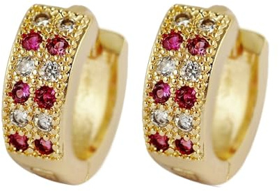 Tolldek 18K Gold 750 Damen Ohrstecker Echte Goldschmuck, Bunt Labor Erstellt Diamant Rubin Klassiker Creolen, Gelbgold Au750 Damenohrringe Echte Goldschmuck
