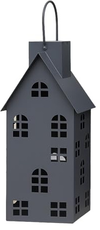 UNUS Solar Metall Haus 40 cm Grau Außenbereich Laternen Deko für Garten Terrasse und Eingangsbereich Stimmungsvolle Beleuchtung