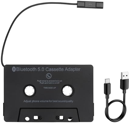 Adaptateur Cassette Bluetooth pour Voiture, Convertisseur Cassette vers Bluetooth 5.0 avec Micro Appels Mains Libres Audio HD Batterie Rechargeable pour Autoradio Classique et Systèmes Stéréo Vintage