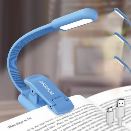 LED Rechargeable Book Light with Long Battery Life for Reading in Bed, Eye-Caring 4 Colour Temperatures & Stepless Dimming, Lightweight Flexible Clip-On Lamp for Book Lovers (Blue)