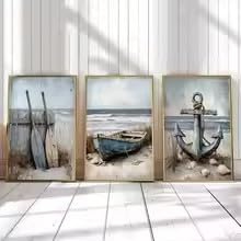 ZHUOYA 3-teiliges Leinwandbild-Set mit maritimen Strandmotiven, Gemälde mit Meeresmotiven für Wohnzimmer, Schlafzimmer, Badezimmer, Büro (21 x 30 x 3 cm/rahmenlos)