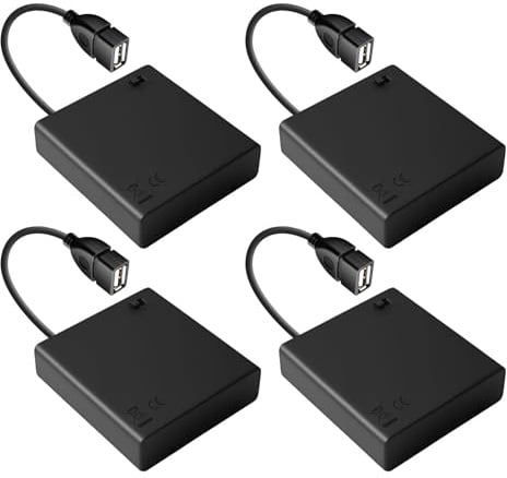 4 PCS 4 AA Battery Holder USB Switch 6V USB Female Socket 4 x 1.5V AA Battery Box Holder Case with ON/Off Switch Cover for LED Light RC Cars Science STEM Kits Plug-and-Play Black