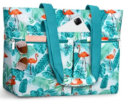 ENONEO Strandtasche Damen mit Reissverschluss, Strandtasche Familie XXL Groß Shopper Tasche Beach Tote Bag Reisetasche Wasserdicht Badetasche mit Nassfach für Einkaufen Fitness Reisen (Flamingo)