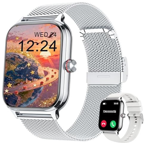 LODIMEKE 1.96 Smartwatch Uomo Donna, Orologio Fitness con Chiamate e Pressione Sanguigna, Cardio Contapassi Sonno, 100+ Sport, Sveglia Calcolatrice, AI Assistente, Regalo per iPhone Android