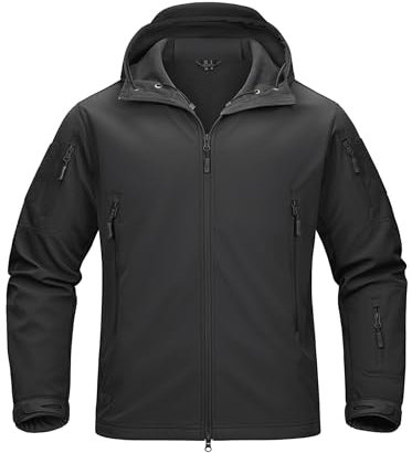 TACVASEN Casual Jackets for Men Winter Waterproof Sports Jacket Softshell Fleece Jacket Ski Skiing Snow Coat Black Fishing Hoodie Black XXL