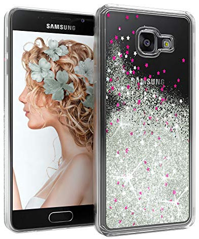 EAZY CASE Hülle kompatibel mit Samsung Galaxy A3 (2016) Schutzhülle mit Flüssig-Glitzer, Handyhülle, Schutzhülle, Back Cover mit Glitter Flüssigkeit, aus TPU/Silikon, Transparent/Durchsichtig, Silber