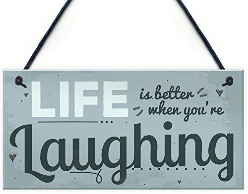 RED OCEAN Life Better Laughing Shabby Chic Hanging Wall Sign Plaque Motivational Inspirational Positive Quote Friendship Gift