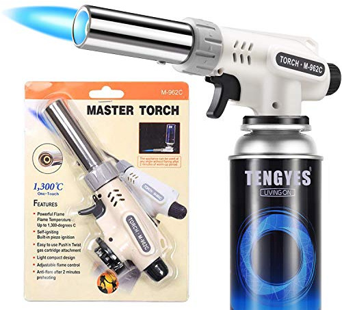 Kitchen Butane Blow Torch Lighter - Culinary Torch Chef Cooking Torches Professional Adjustable Flame with Reverse Use for Creme, Brulee, BBQ, Baking, Jewelry by TENGYES, Butane Not Included