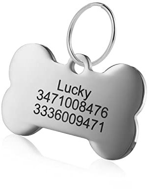 Médaille Chien et Chat Identification Gravure Personnalisé Prénom Adresse Tel en Acier Inoxydable avec Service Gratuit de Gravure pour (L, OS)
