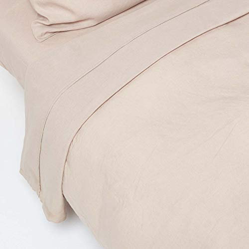 HOMESCAPES Leinen Betttuch ohne Gummizug beige-Natur 240x300 cm, Halbleinen Bettlaken aus 60% Leinen und 40% Baumwolle