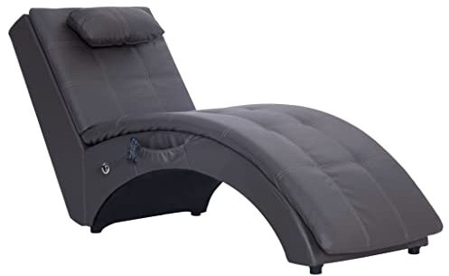 vidaXL Chaiselongue mit Massage Kissen Relaxliege Liegesessel Sessel Lounge Relaxsessel Liegestuhl Loungesessel Sesselliege Komfortliege Grau Kunstleder