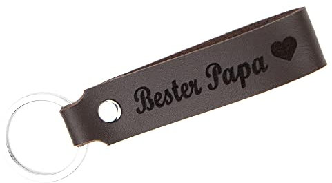 Tidero Schlüsselanhänger Leder mit Gravur Bester Papa, Schreibschrift beidseitig | Vatertagsgeschenk, Geschenk für Papa, Vatertag, Geburtstag | 100% Handmade in Germany (Dunkelbraun)