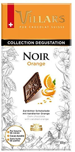 VILLARS - Tablette Dégustation Chocolat Noir Aux Écorces Oranges Confites 100G - le Lot De 2