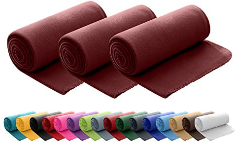 wometo 3er Set Polar Fleecedecke oekoTex 130x160 ca. 400g mit Anti-Pilling und Kettelrand weinrot dunkelrot