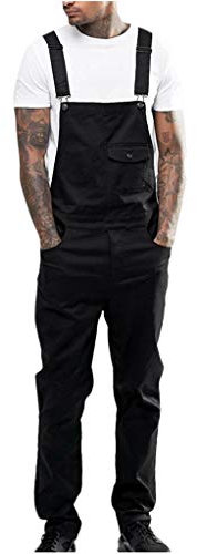 Salopette Homme Jean Grande Taille Slim Fashion Jumpsuit en Denim Skinny Pas Cher Vintage Pantalon Jeans avec Poches Streetwear (M, Noir)