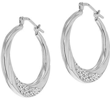 Tuscany Silver Damen-Ohrringe Creolen Kordel-Design Crystalique Sterlingsilber rhodiniert 24,8x26,9mm