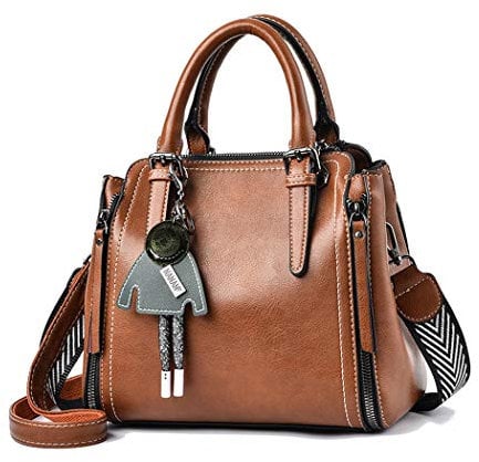 BUKESIYI Damen Tasche Umhängetasche Handtasche Frauen Klein Schultertasche Weekender Lack PU Leder DE77139 Braun