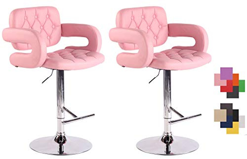 CLP Lot De 2 Tabourets De Bar Dublin en Similicuir I Chaise De Bar Réglable en Hauteur I Style Chesterfield I Chaise Haute avec Accoudoirs | Couleur Rose