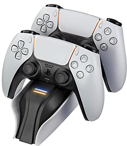 snakebyte Twin:Charge 5 - schwarz - Ladestation für 2X Playstation 5 DualSense Controller, 2 Std. Schnellladung für Wireless Controller, Type-C Kabel, LED-Ladestatusanzeige, PS5 Design