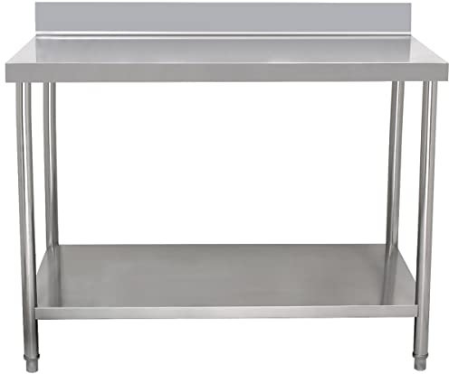 Beeketal 'BA120a' Gastronomie Edelstahl Arbeitstisch 120 x 60 cm mit Aufkantung, Tisch bis 120 kg belastbar, Profi Gastro Küchentisch mit extra großer unteren Ablagefläche und justierbaren Stellfüßen